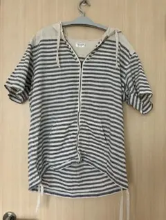 【美品】グローバルワーク 半袖 シャツ ストライプ Lのサムネイル