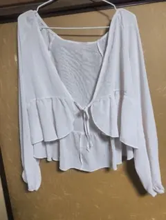 ホワイト フリル ボレロカーディガン M