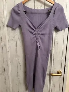 【春夏服】リブニット ワンピース パープル
