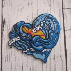 ハート 波 アイロンワッペン