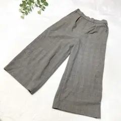 チェック柄ワイドパンツ　　グレー　Ｓ　ウエスト背面ゴム　カジュアル