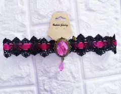 黒とピンクのレースチョーカー ネックレス チョーカー コスプレ イベント バラ