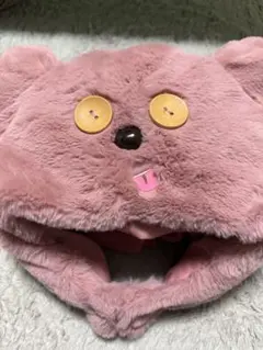 クマの顔デザインのピンク帽子