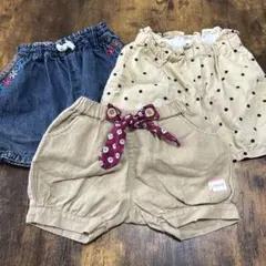 ベージュパンツ デニム　水玉3点セット