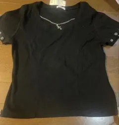 ネックレス付き リブTシャツ 블랙