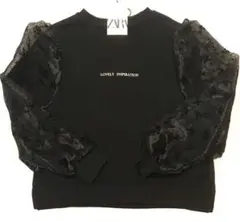 子供用オシャレトップス（黒/シースルー袖）