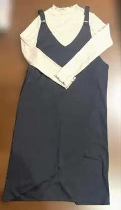 マタニティ授乳用　ワンピース　黒　インナーアイボリー　サイズL