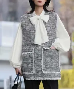 ELFRANK（エルフランク）ミックスツイードフリンジVネックベスト