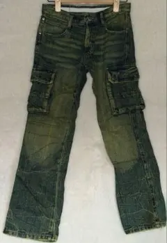 カーゴデニムパンツ Mサイズ レディース グリーン サイドポケット付き
