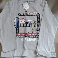 新品 電車柄 長袖Tシャツ グレー 130cmのサムネイル