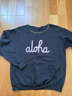 【美品】alohaデザイン黒スウェットシャツ L/G