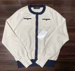 CABANホワイト カーディガン　バイカラー　ネイビー