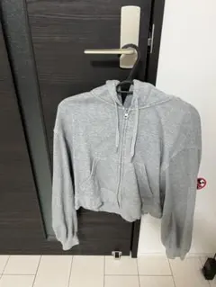 GUグレー フルジップ フード付き パーカー S