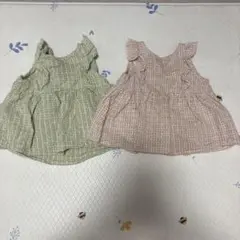 フリル付きチェック柄トップス2色セット