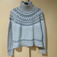 モリリンUSAWoolMixノルディック柄ハイネックセーター グレー Ｍsize