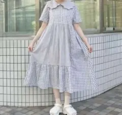 メリージェニー　ギンガムスカラップカラーワンピース　ブルー 水色