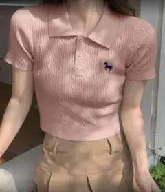 ニット セーター ピンク ポロシャツ Mサイズ