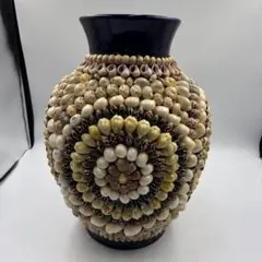 大型 貝殻細工 花瓶 シェル装飾 壺 花器 約30cm ハンドメイド風 レトロ