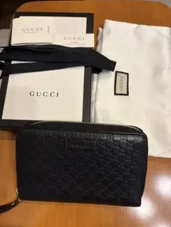 GUCCI グッチ 長財布 ラウンドファスナー マイクロシマ 黒 ブラック