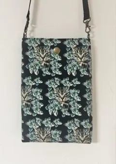 アメショー ×多肉植物 ファスナーポケット付きスマホショルダー 猫 cat