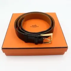 美品 エルメス クロコダイル ポロサス ベルト 95 ブラック ブラウン