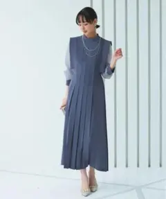 結婚式　お呼ばれドレス　シアースリーブプリーツロングワンピース