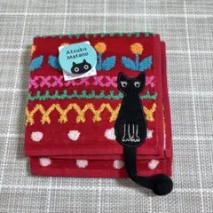 【新品】Atsuko Matano ハンカチ 黒猫 花柄 アップリケ 刺繍のサムネイル