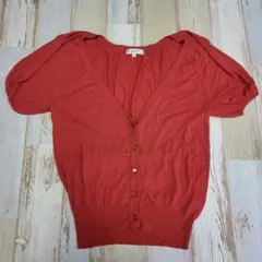 J*様 ロペ 半袖 カーディガン ボリューム袖 レッド Mサイズ レーヨン100