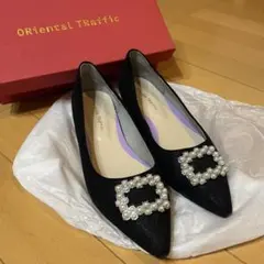 Oriental Traffic ビジューフラットパンプス 黒 23.5cm