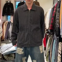 00s アーカイブ テック ジップアップ ヒッコリー ブラックデニムジャケット