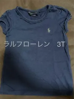 ラルフローレン3T紺色　Tシャツ　ネイビー　フリル　定番　女の子　ロゴ　白