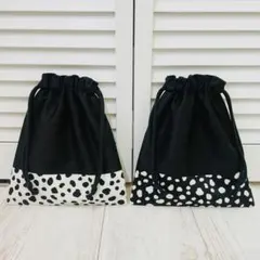 ブラック×ダルメシアン(黒/白)/給食袋2p/巾着袋/コップ袋/サイズオーダー○
