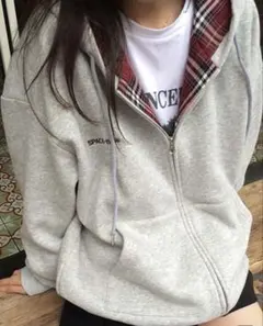 【SHEIN】英語テキスト プリント カジュアル ルーズ ジップアップ パーカー