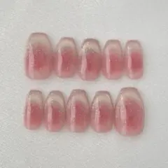 【現品】No.4 チーク×マグネットフレンチネイル　ピンク　ラメ