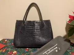 鎌倉Takano ダークブルー トートバッグ クロコダイル型押し
