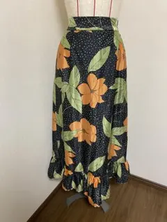 vintageフレアスカート 花柄 黒