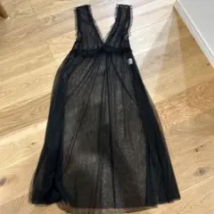 シースルーVネックワンピース M ブラック