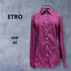 【ETRO】エトロ　イタリア製　ストレッチシャツ　ワインレッド　ロゴ刺繍　42L