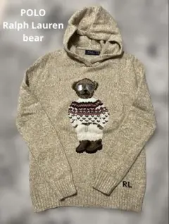 試着のみ　POLOラルフローレン　ベア　カシミヤ混　フード付セーターニット　S