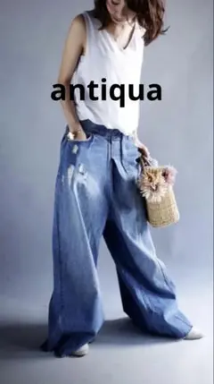 新品未使用　antiquaアンティカ アシンメトリーワイドデニムパンツ