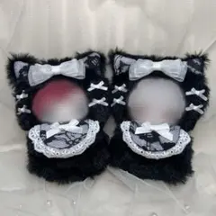 ぬい服 着ぐるみ おすわり 猫 黒 白 スタイ 10cm 2点セットのサムネイル