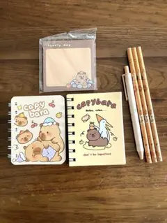 最終値引きです！カピバラ 文房具 6点セット ミニノート・付箋・ペン・鉛筆