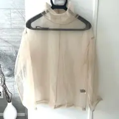 シースルーベージュ オレンジ コーラル ハイネックトップス M