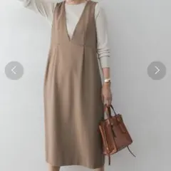 美品 ROSSO ロッソ ポンチジャンパースカート ブラウン キャメル Vネック