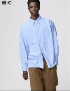 未使用 UNIQLO C ブロードオーバーサイズシャツ 61ブルー S ユニクロ