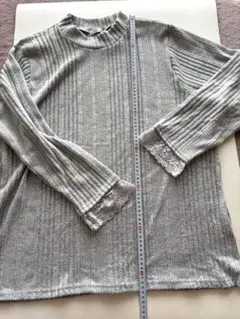 【大きいサイズ】グレー ハイネックカットソー長袖　5L