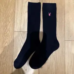 プレイボーイ　ハイソックス　ネイビー　ピンク　28cm丈　片面刺繍