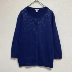 TALBOTS ネイビー カーディガン Mサイズ ビジュー付きのサムネイル
