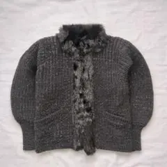 00's vintage ファー襟付き黒ニットカーディガン アーカイブ y2k