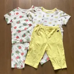 ユニクロ　110 くだものさん柄・ノラネコぐんだん寿司柄　半袖パジャマセット